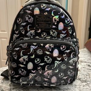 Disney Holographic Loungefly  Nightmare Before Christmas Stud Mini Backpack NWT